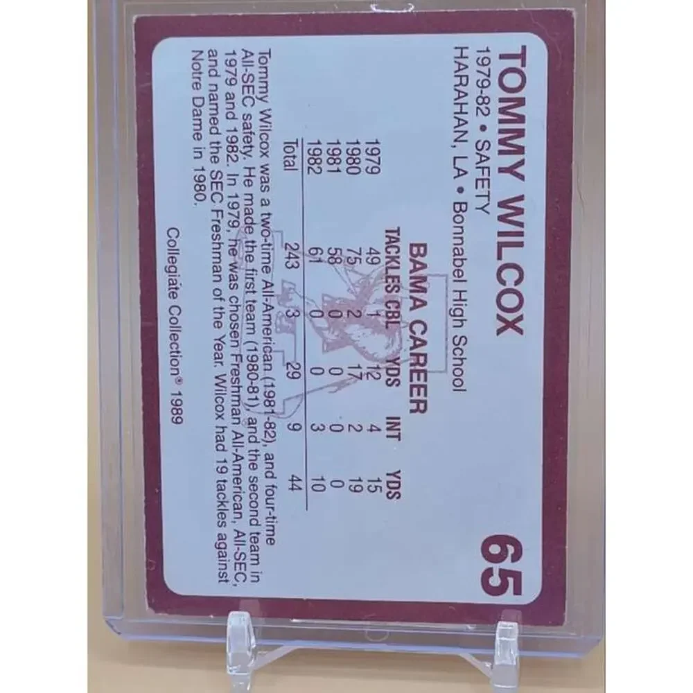 1989 Collegiate Collection Coke Alabama Crimson Tide (580) #65 Tommy Wilcox Card